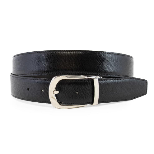 Reversible Leather Belt Embossed Black/dark Brown Pierotucci | Pierotu