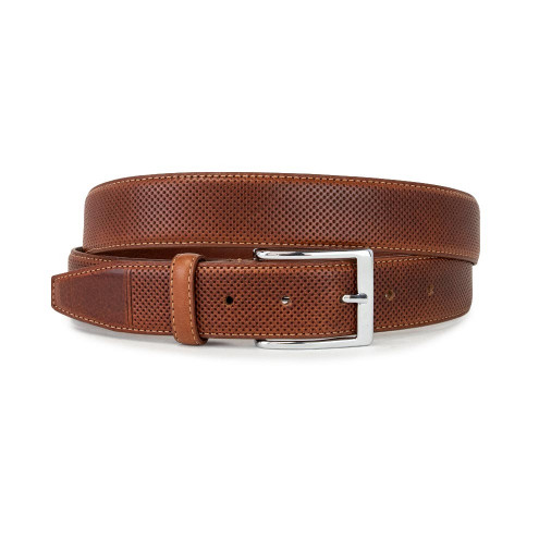 Finely Dotted Leather Belt Brown