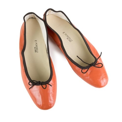 橙色配深棕边羊皮经典款芭蕾舞鞋