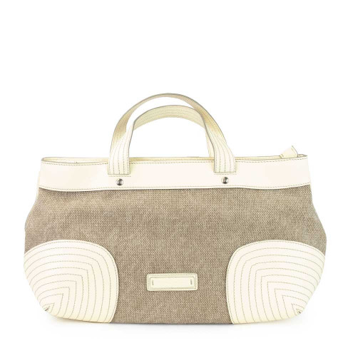 Women's Hand Bag in Canvas and Leather Ivory