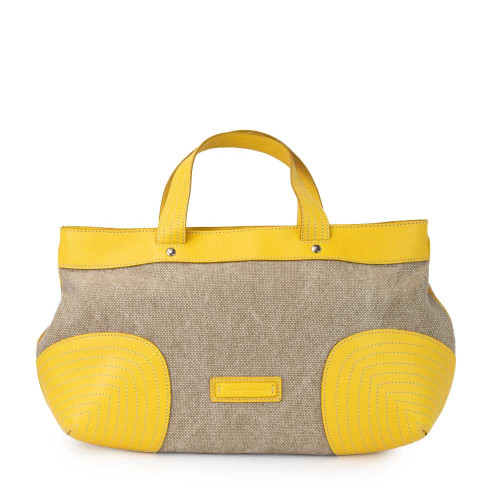 Women's Hand Bag in Canvas and Leather Saffron