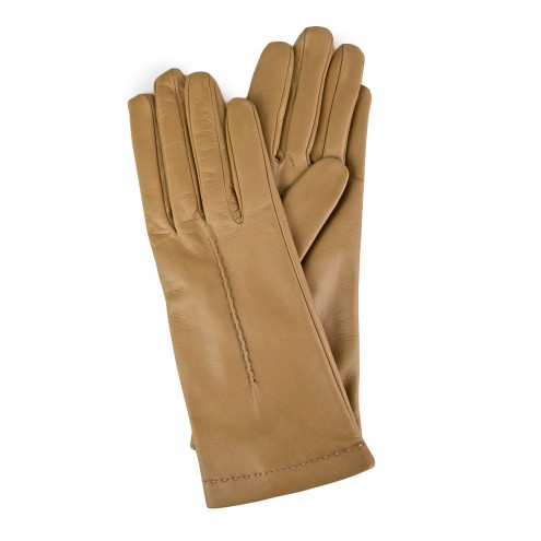 Women's Silk lined Gloves in Leather Camel