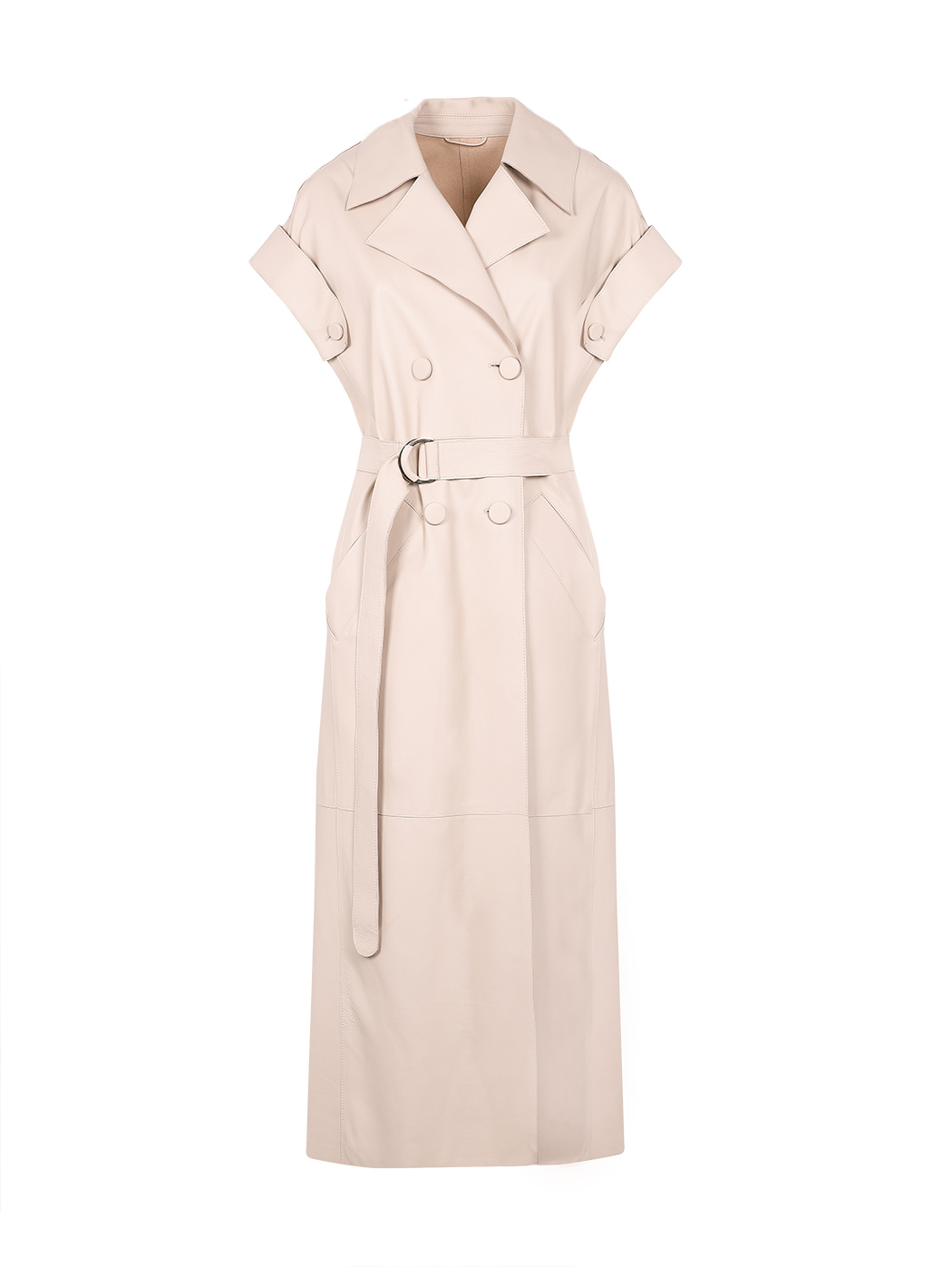 Leather Long Trench Dress Raglan with Belt Beige