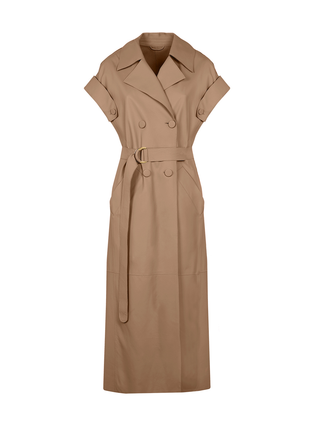 Light brown Leather long dress with belt