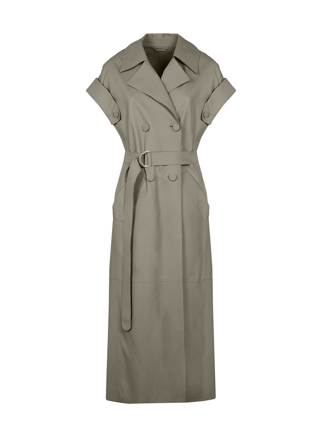 Leather Long Trench Dress Raglan with Belt Military green