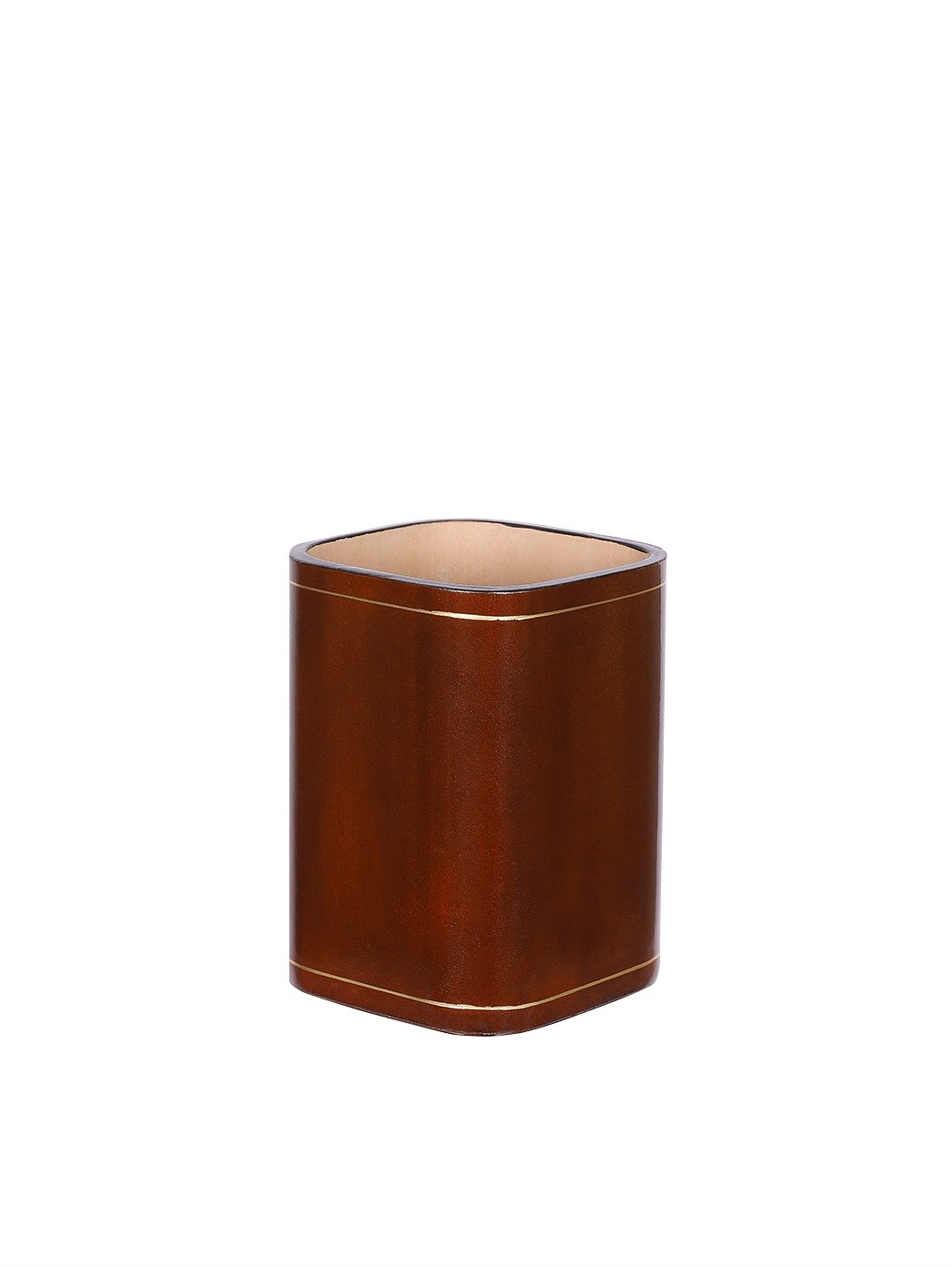 Desk Pen Holder Cup Leather Brown
