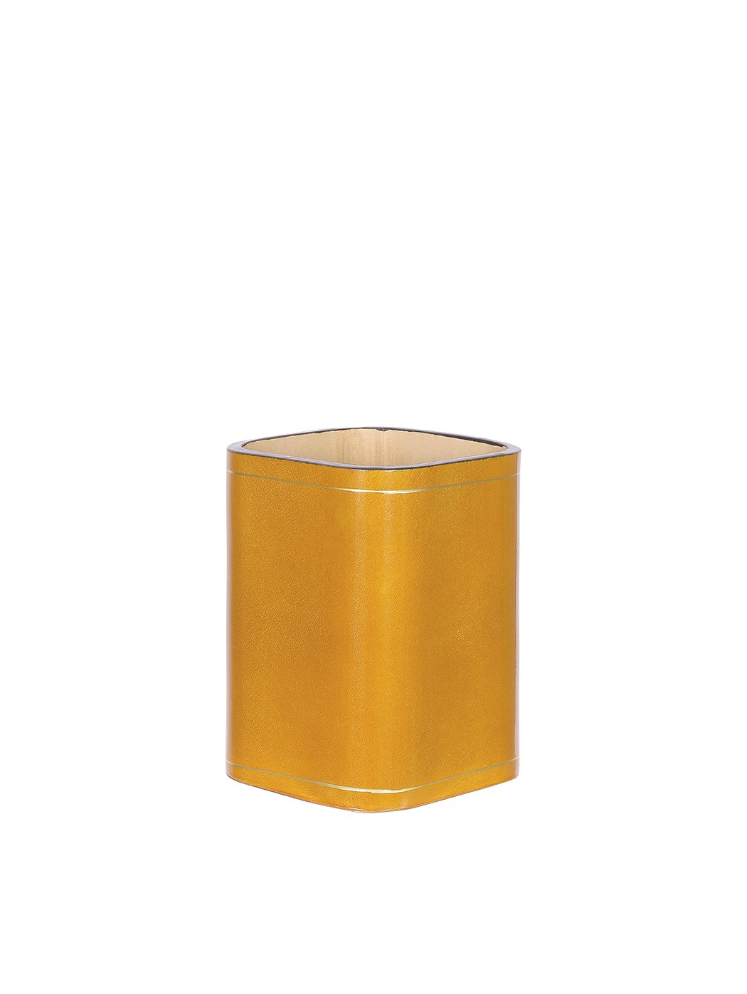 Desk Pen Holder Cup Leather Yellow
