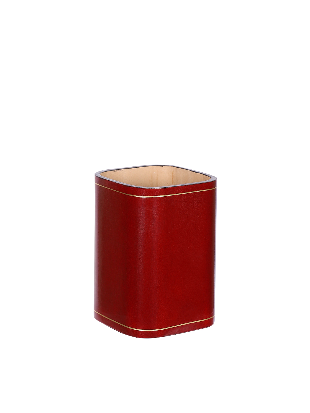 Pen Holder Desk Cup Leather Red