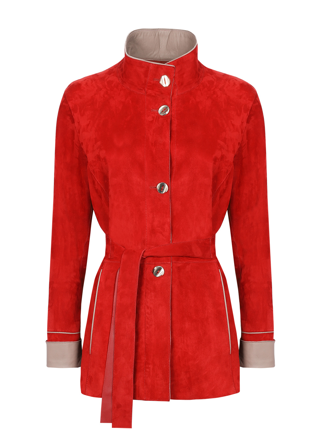 Красная женская кожаная куртка Серо-кирпичный