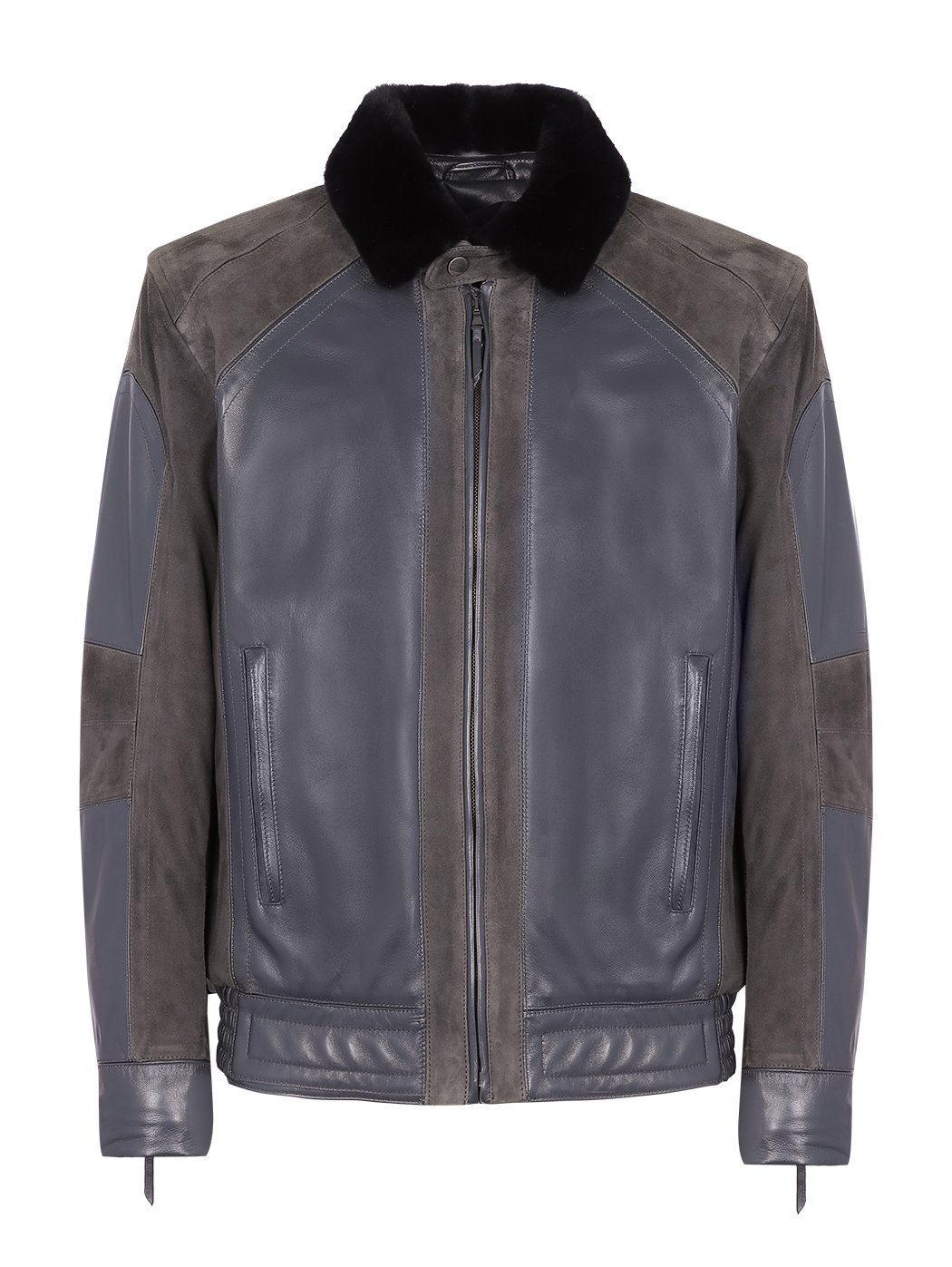 Removable Fur Collar Bomber Jacket Asphalt Grey