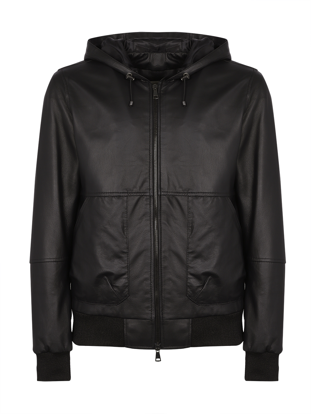 Lightweight Hooded Leather Bomber Jacket Black
