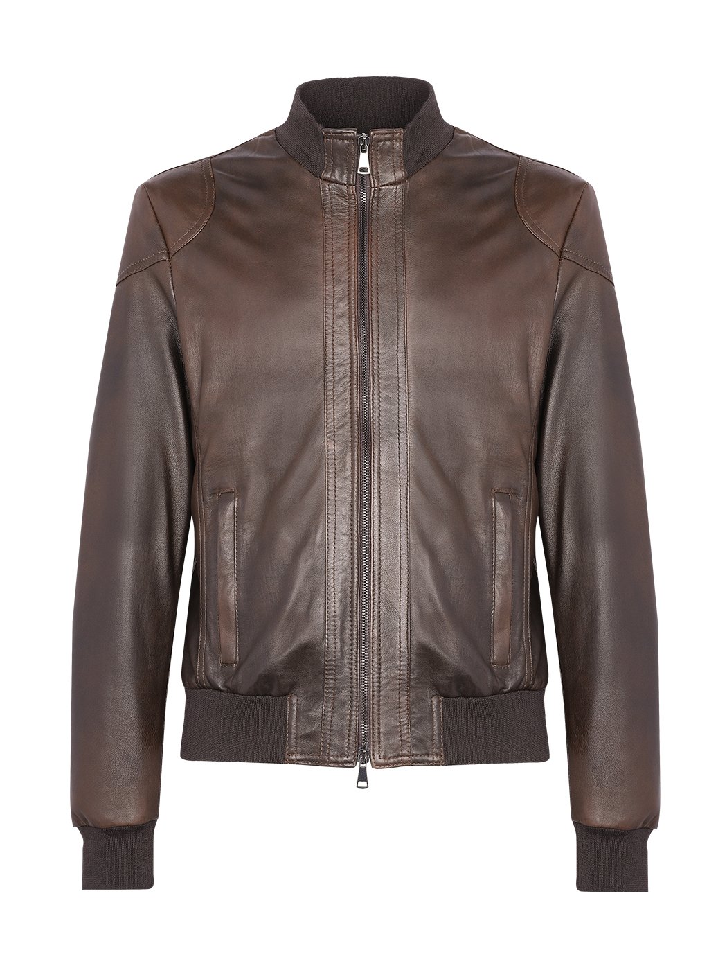 Brown leather bomber