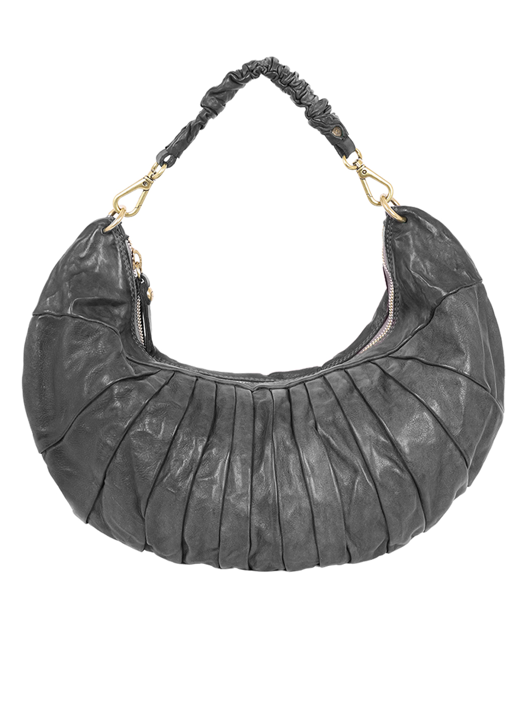 Grand Shoulder Bag Pleated Cowhide Crescent LUNA Black