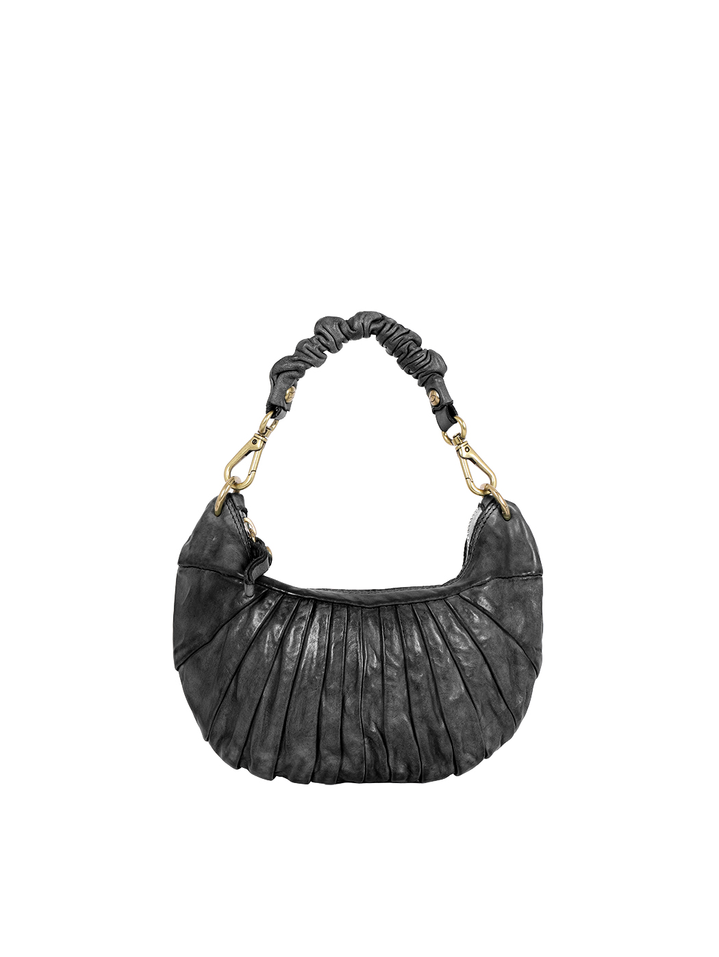 Mini Shoulder Bag Pleated Cowhide Crescent LUNA Black