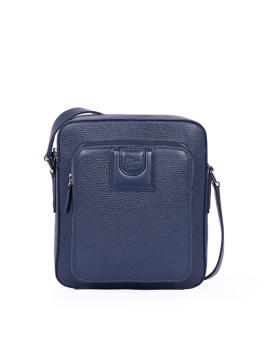 Crossbody Double Pocket Leather Bag Blue