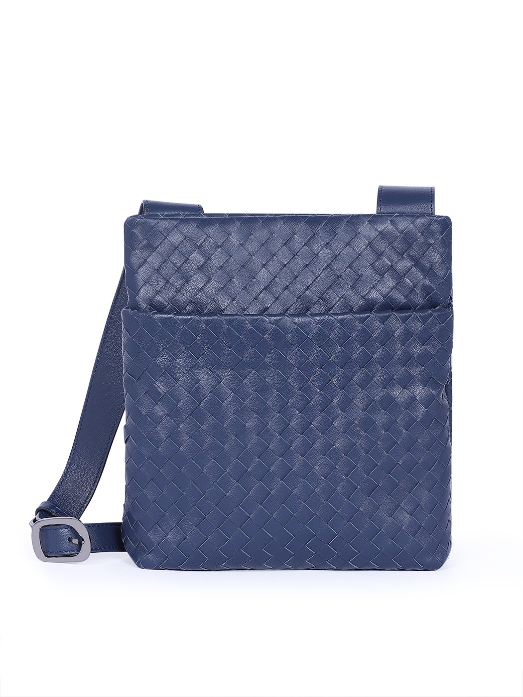 Square Crossbody Woven Leather Bag Blue