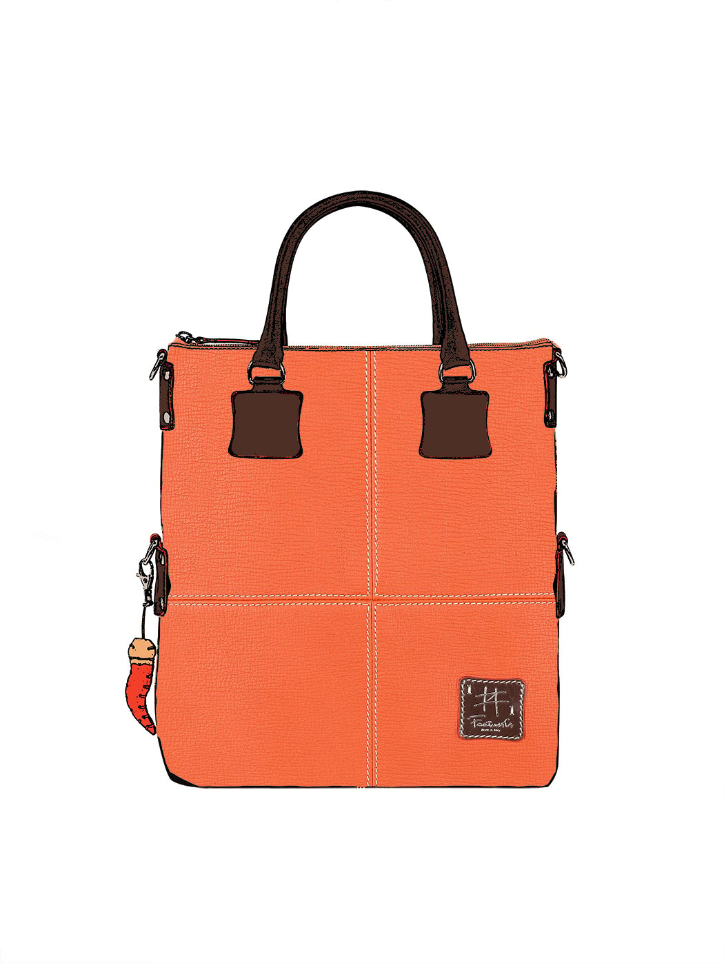 Large Tote Bag Leather Orange - Handmade in Italy