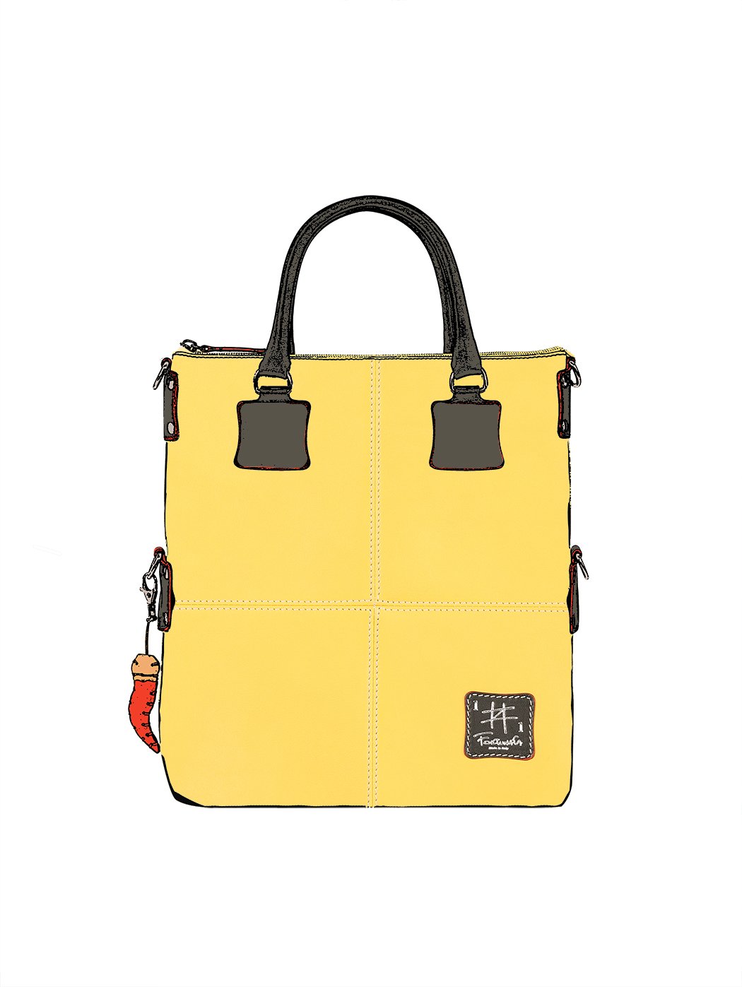 Leather Tote Bag with shoulder strap - Yellow