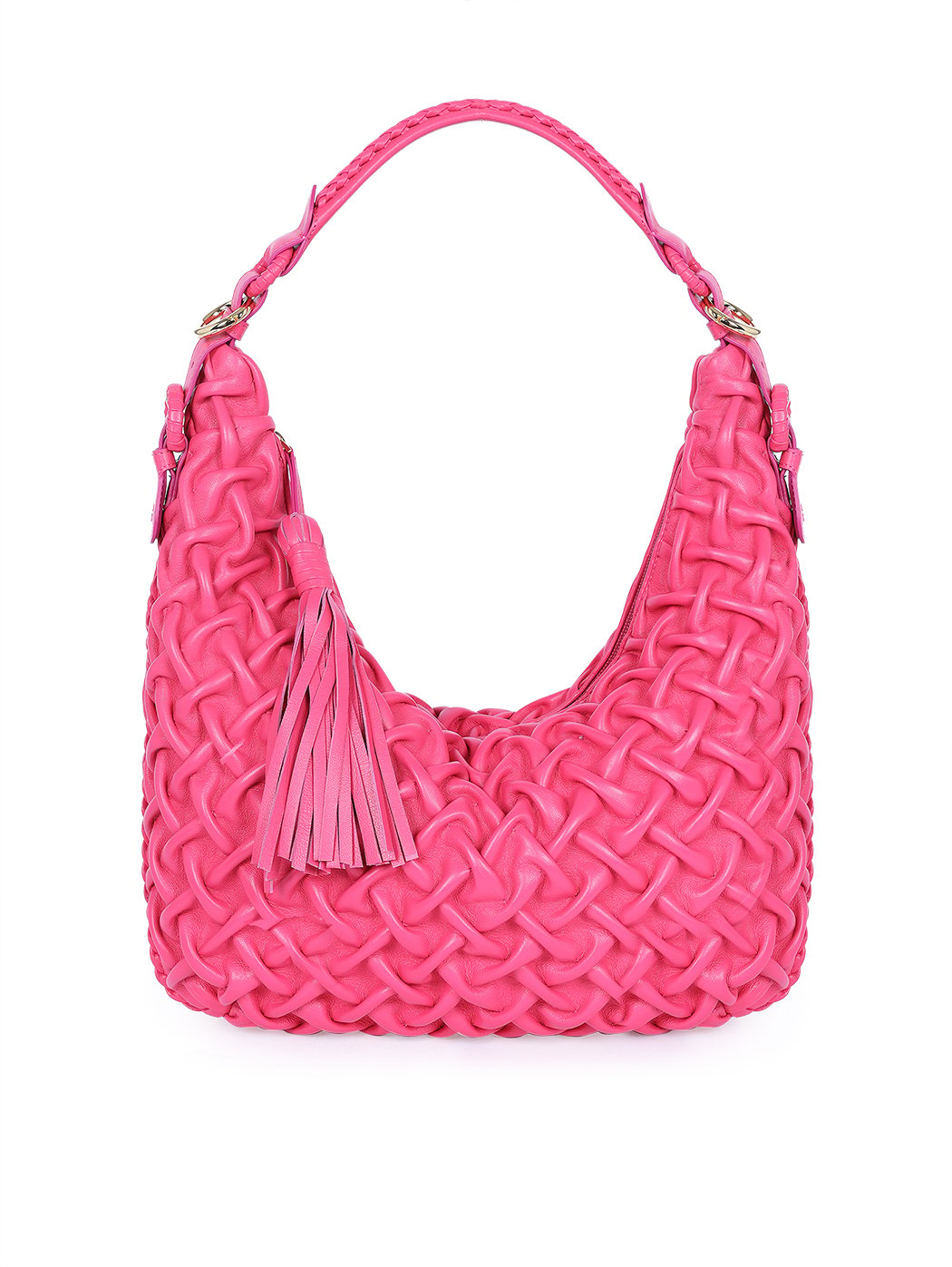 Hobo Shoulder Convertible Crossbody Quilted Weave Fuchsia