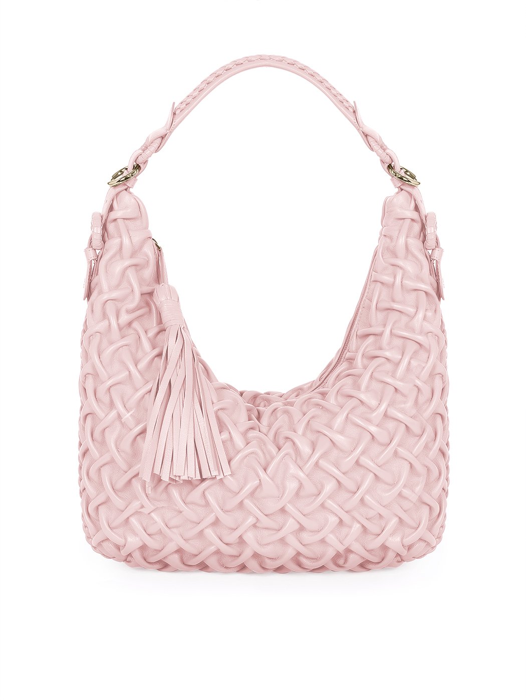 Hobo Shoulder Convertible Crossbody Quilted Weave Pink