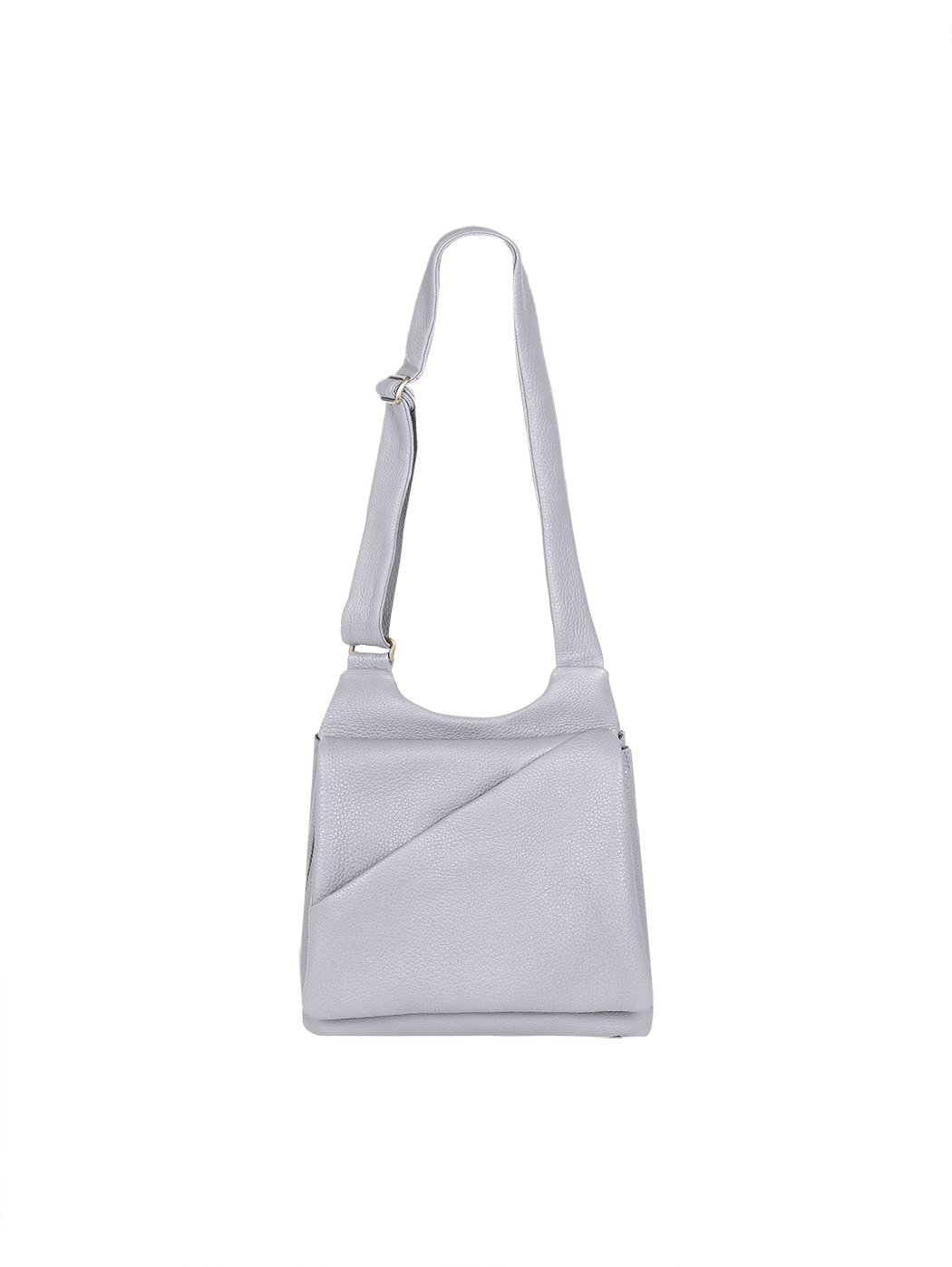 Crossbody Asymmetric Flap Deerskin Leather Bag Grey