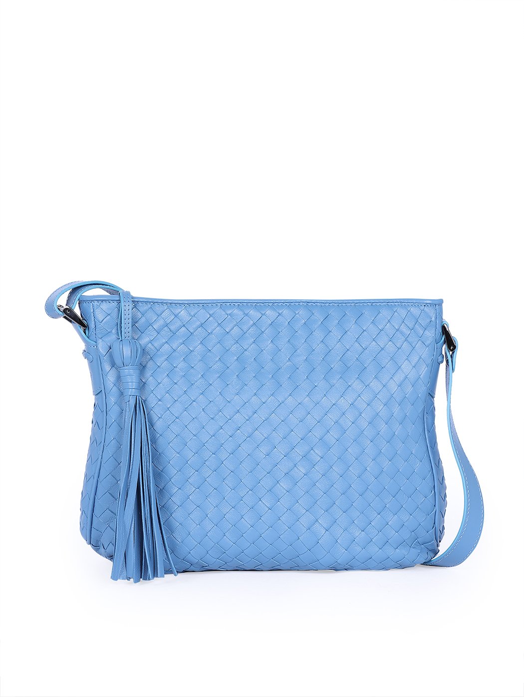 Classic Silhouette Woven Shoulder Bag Sky Blue