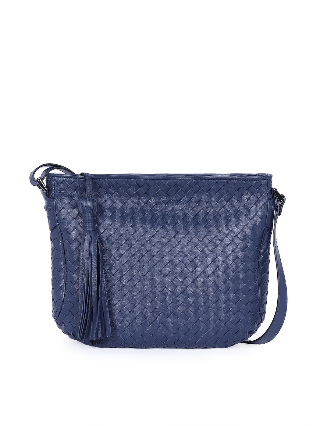 Classic Silhouette Woven Shoulder Bag Navy Blue