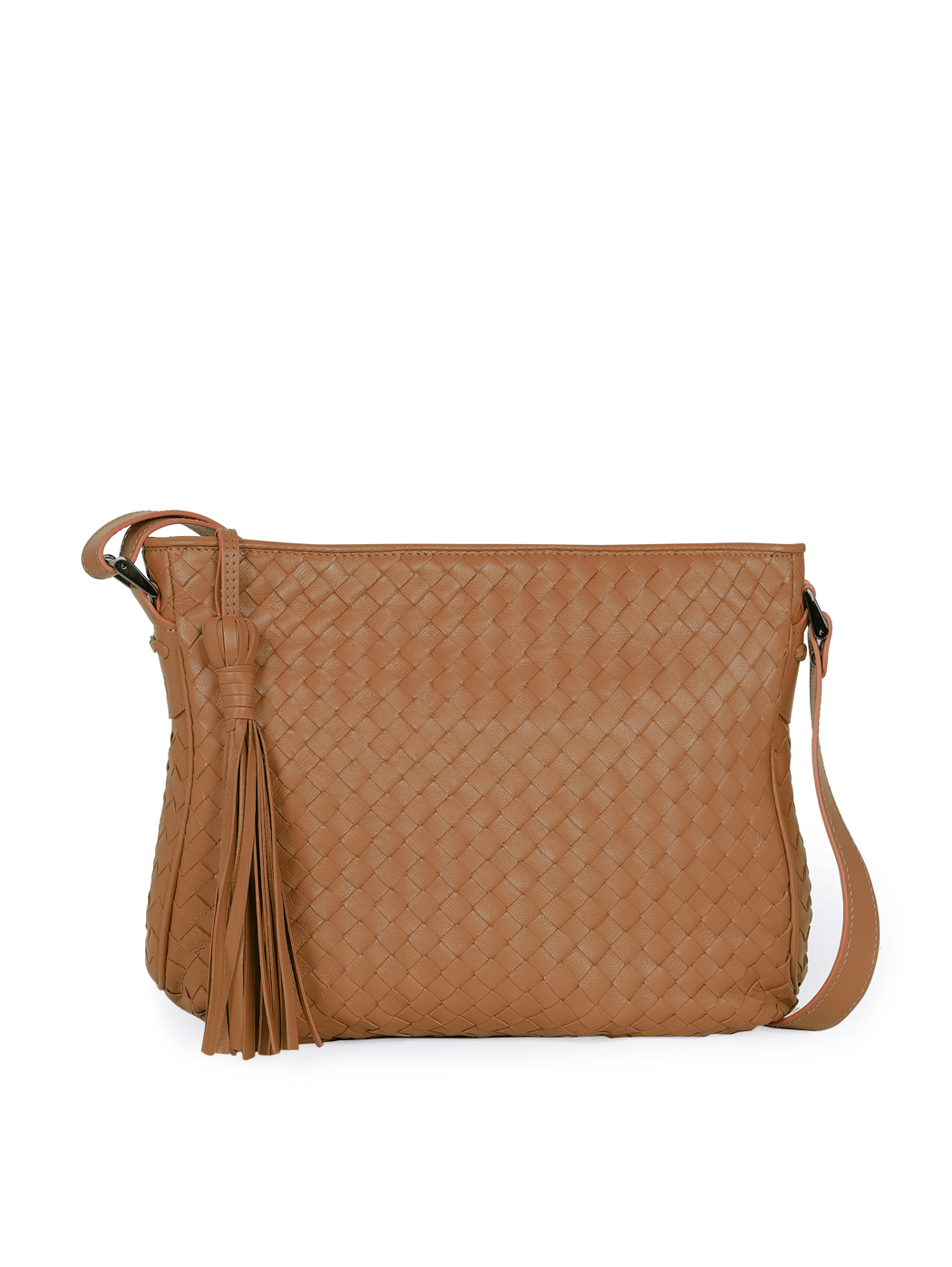 Borsa intrecciata a tracolla cuoio