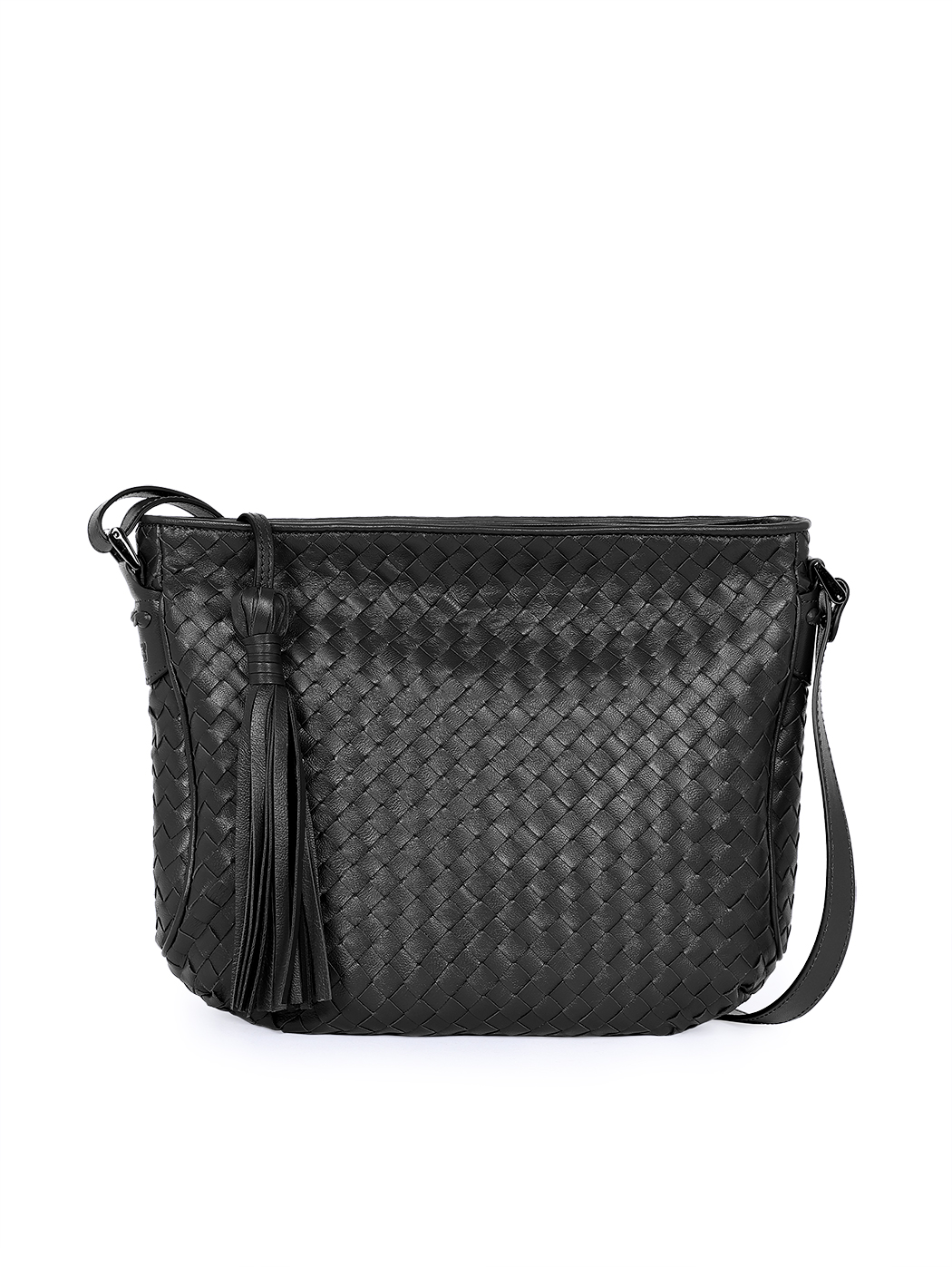 Женская плетеная сумка кросс – боди коллекции Intrecci черного цвета