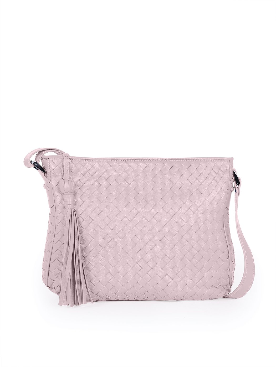 Classic Silhouette Woven Shoulder Bag Pink