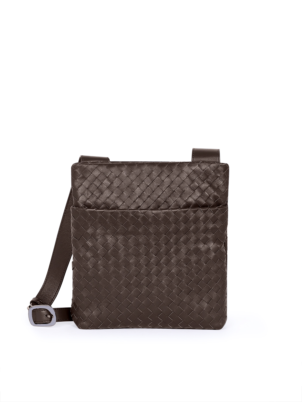 Vertical Crossbody Woven Leather Bag Brown