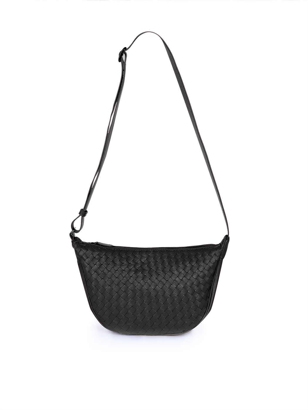 Crescent Crossbody Intrecciato Weave Shoulder Bag Black