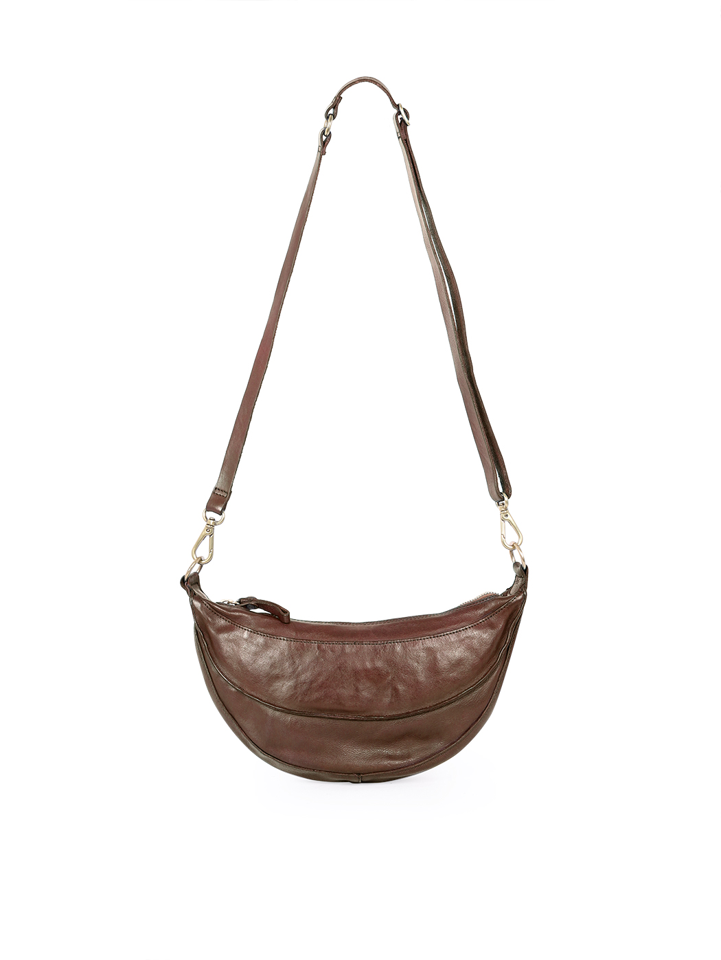 Crescent Crossbody Cowhide Leather Bag Dark Brown