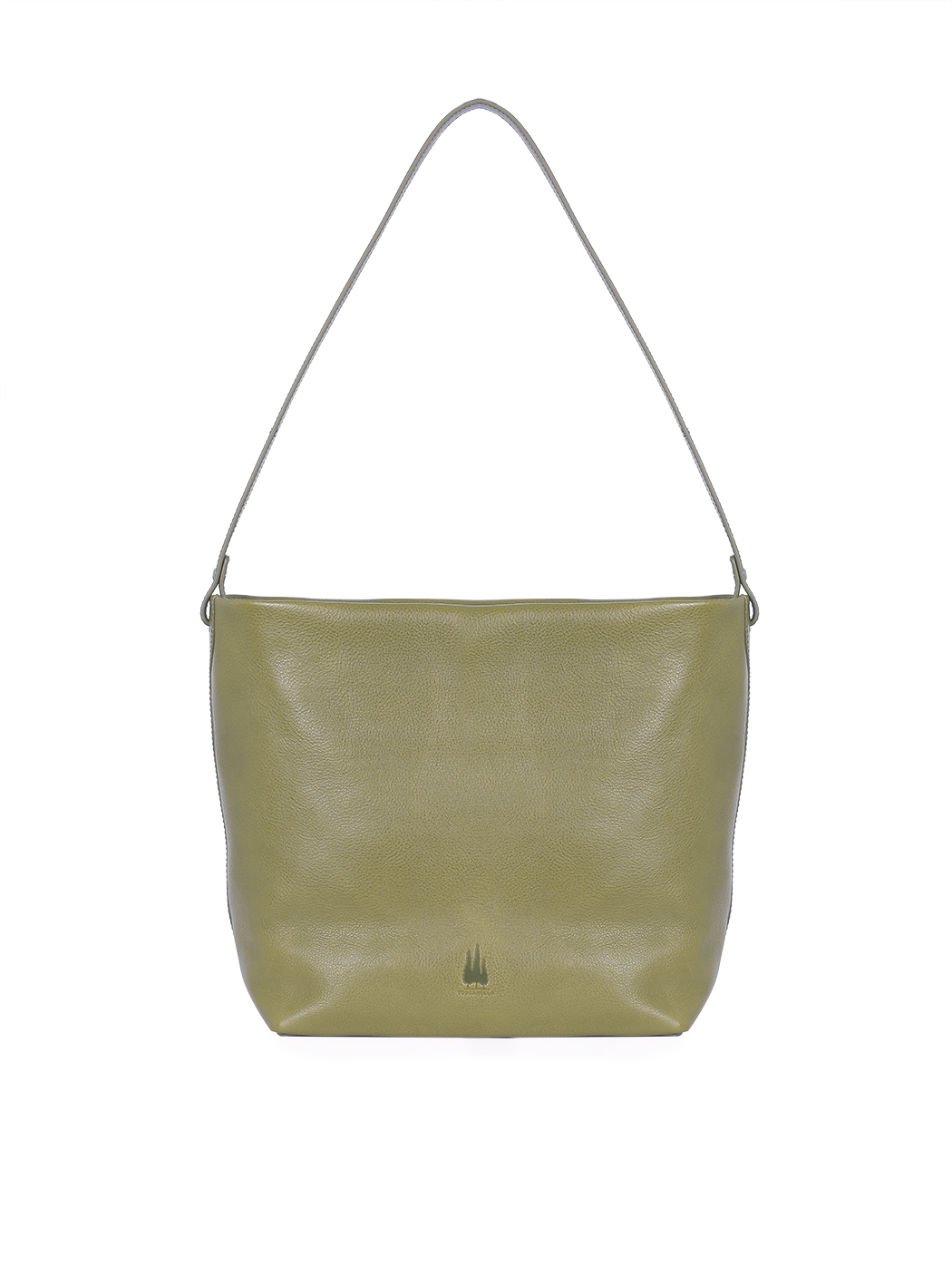 Medium Structured Leather Shoulder Tote Olive 