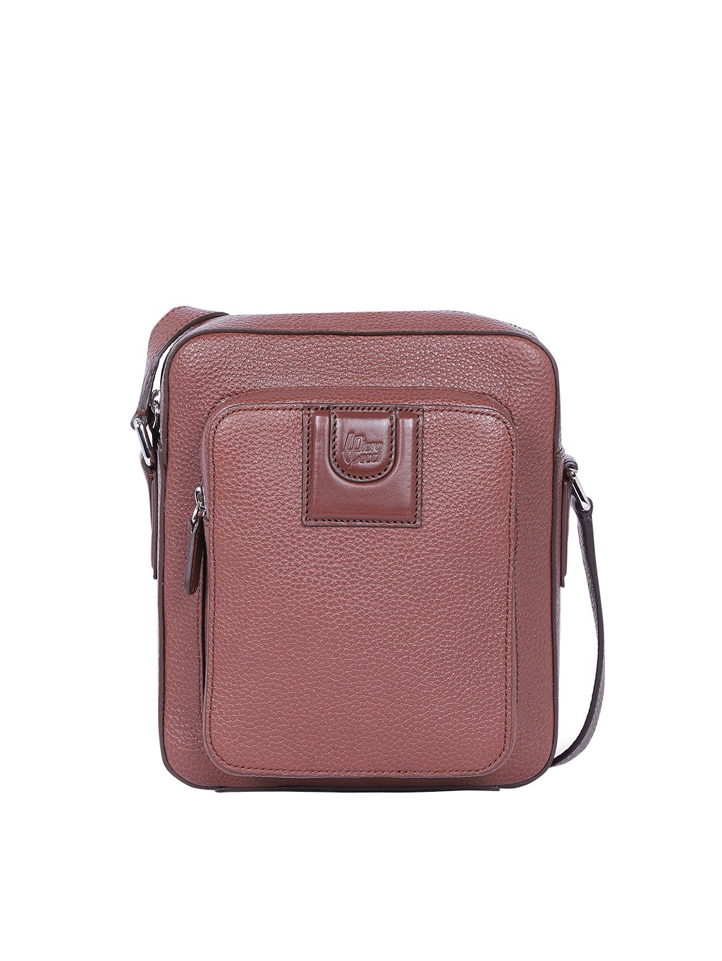 Crossbody Double Pocket Leather Bag Brown