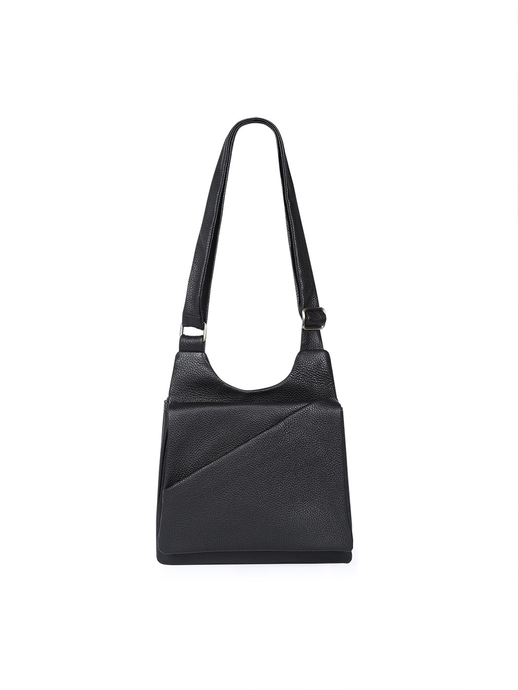 Crossbody Asymmetric Flap Deerskin Leather Bag Black