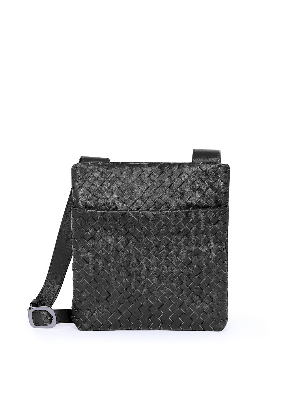 Плетеная мужская сумка кросс – боди  коллекции  Intrecci черного цвета