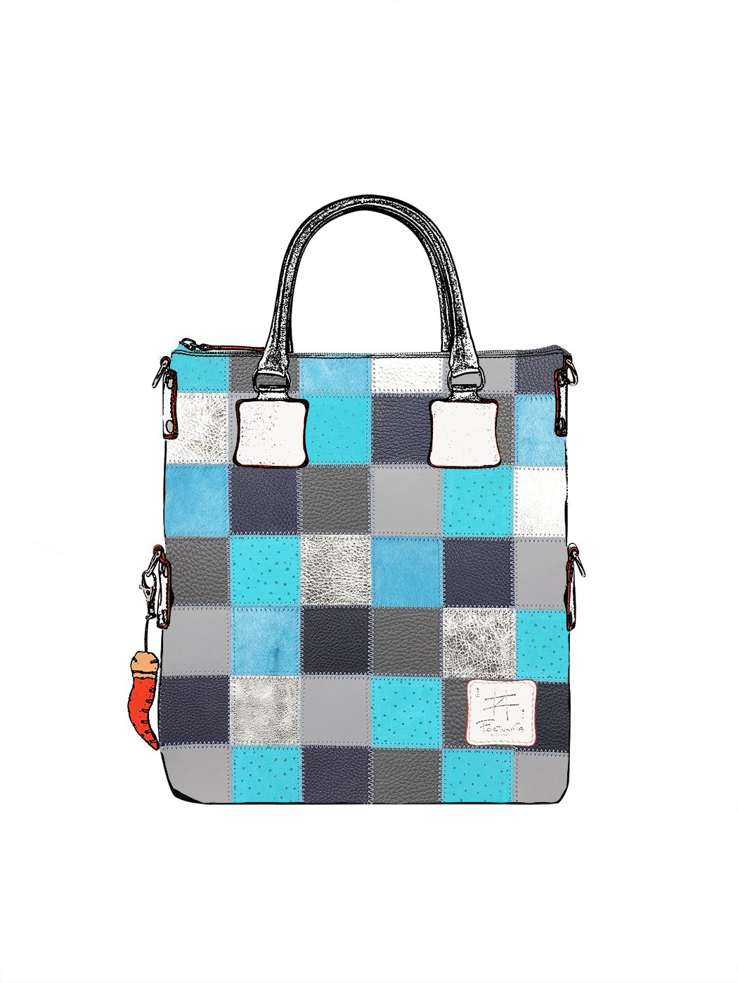 Дизайнерская сумка из коллекции Fortunata в стиле пэчворк серо - голубого цвета