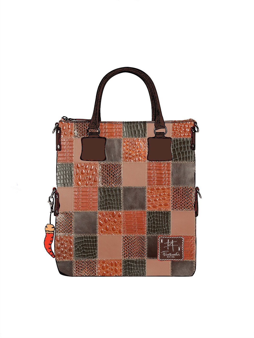 Дизайнерская сумка из коллекции Fortunata в стиле пэчворк коричневого цвета