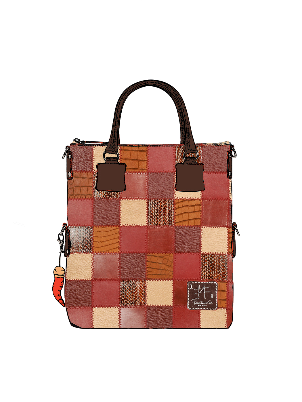 Borsa Patchwork in pelle fatta a mano Rosso