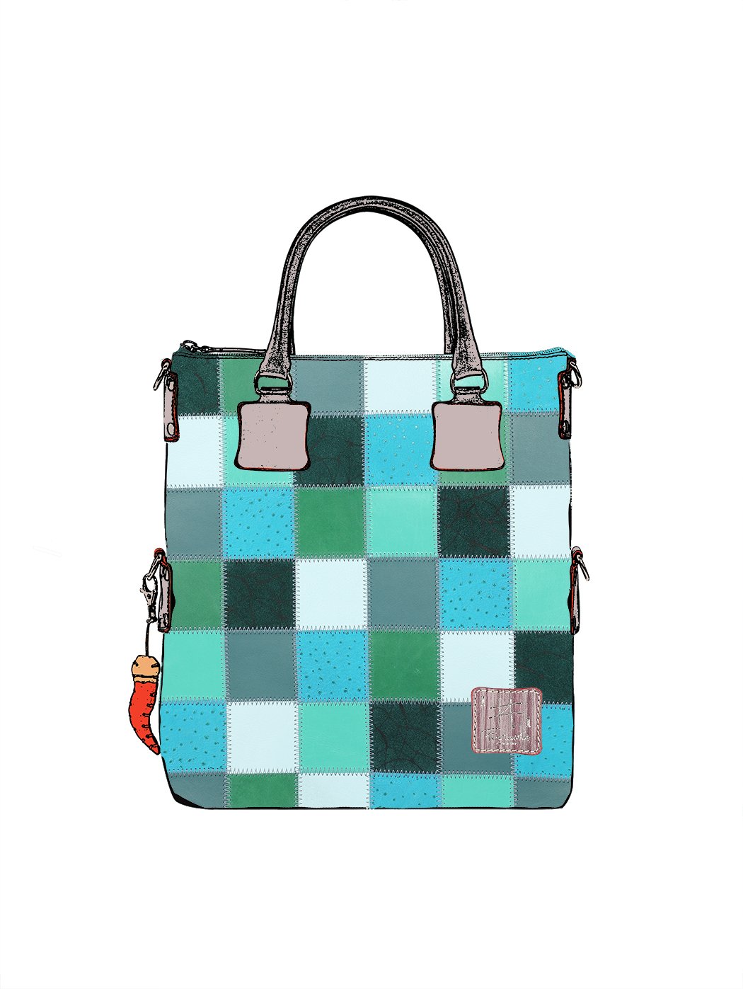 Дизайнерская сумка из коллекции Fortunata в стиле пэчворк зелено - бирюзового цвета