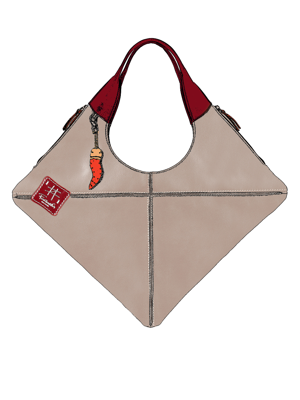 Leather Rhombus Shoulder Bag Beige - Fortunata