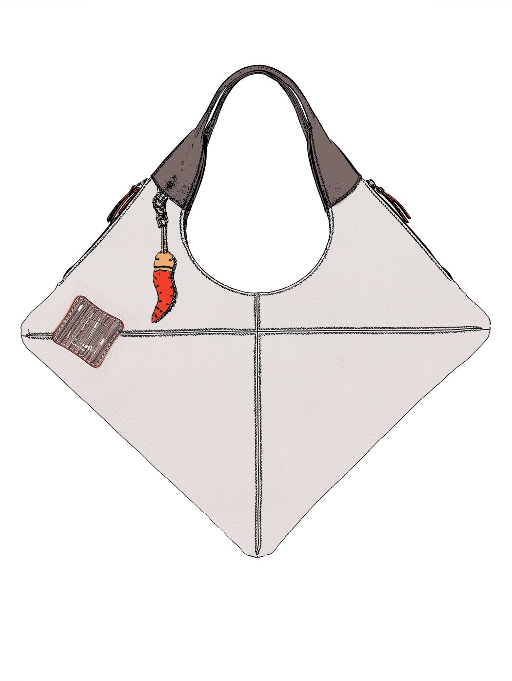 Leather Rhombus Shoulder Bag White - Fortunata