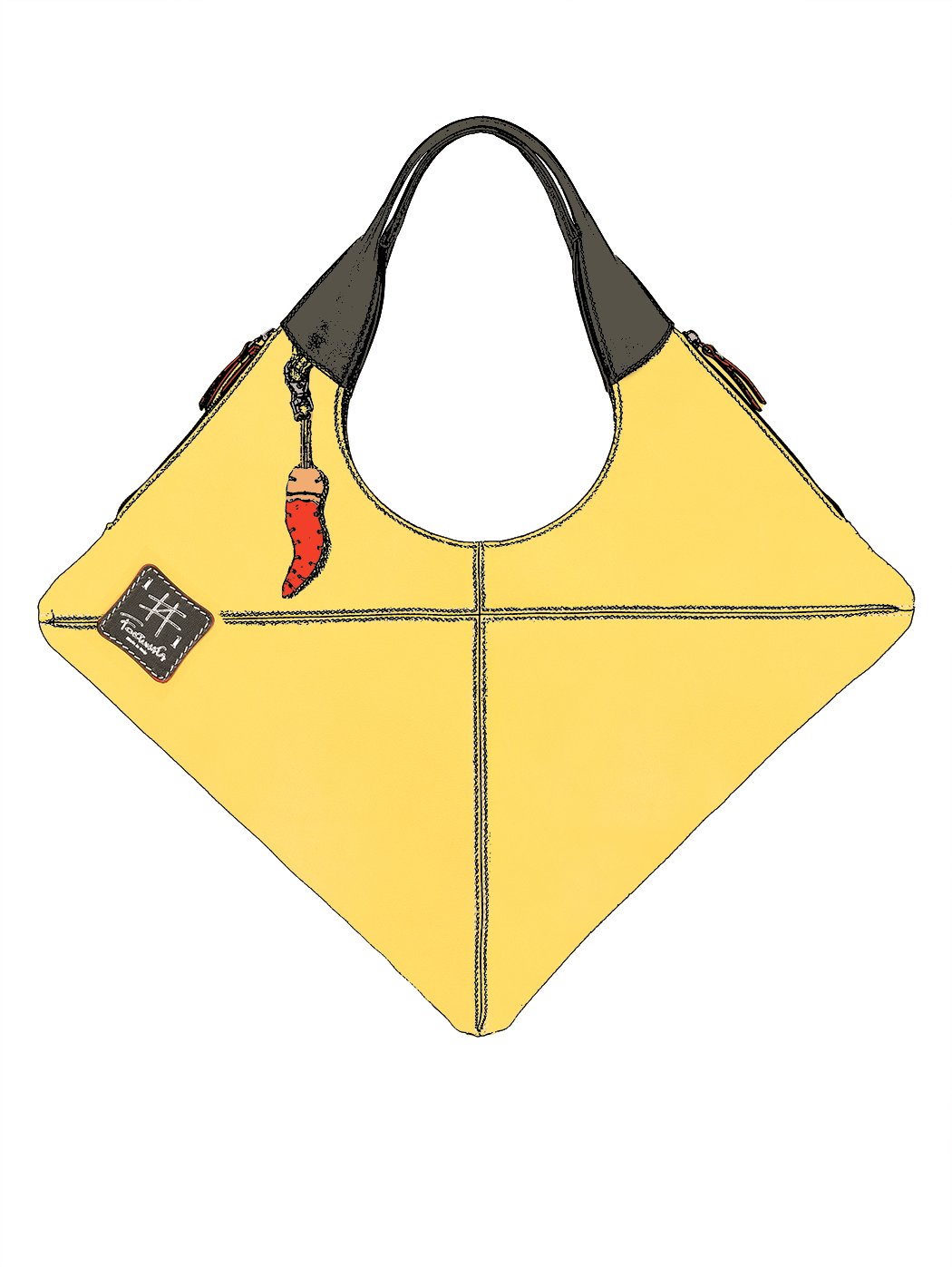 Leather Rhombus Shoulder Bag Yellow - Fortunata