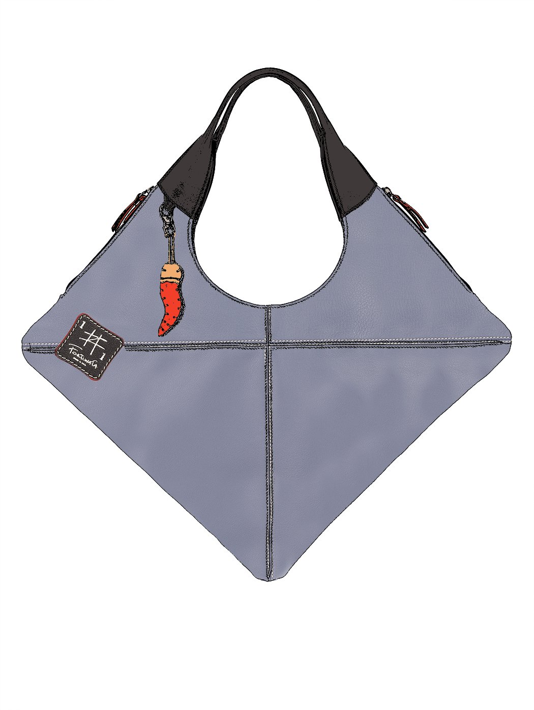 Leather Rhombus Shoulder Bag Grey - Fortunata