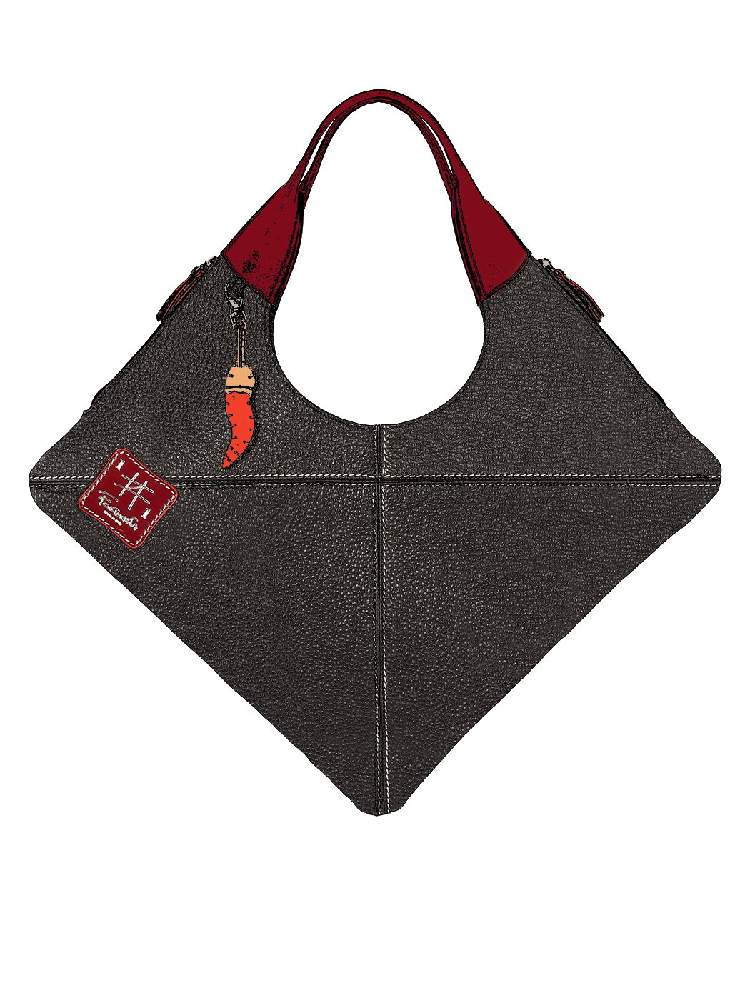 Leather Rhombus Shoulder Bag Black - Fortunata