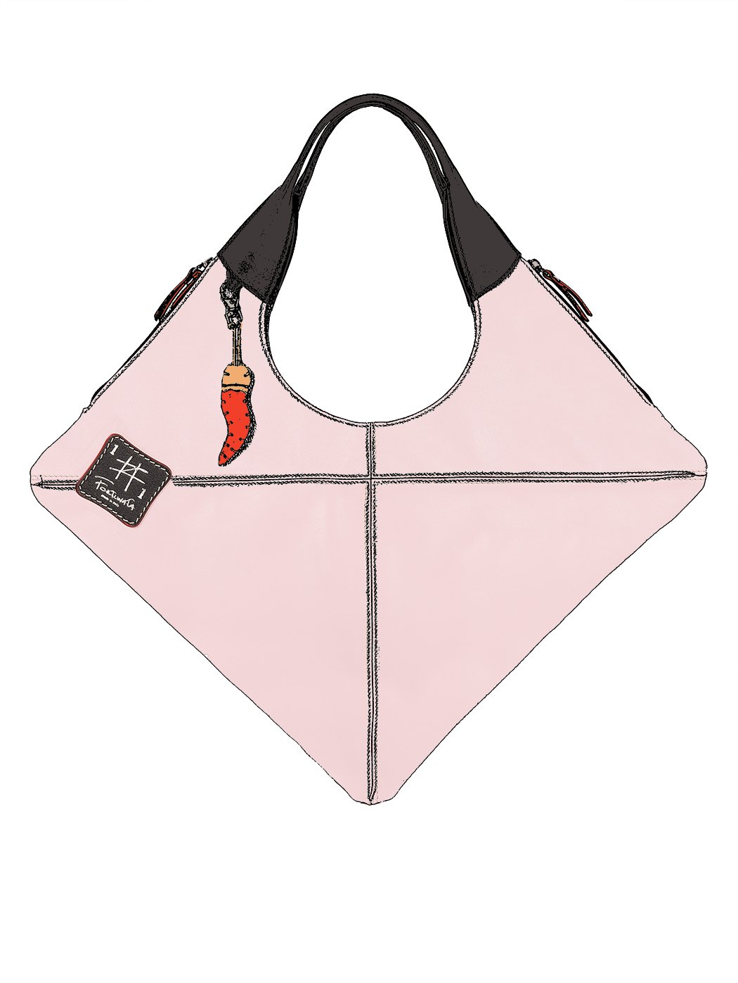 Leather Rhombus Shoulder Bag Light Pink - Fortunata
