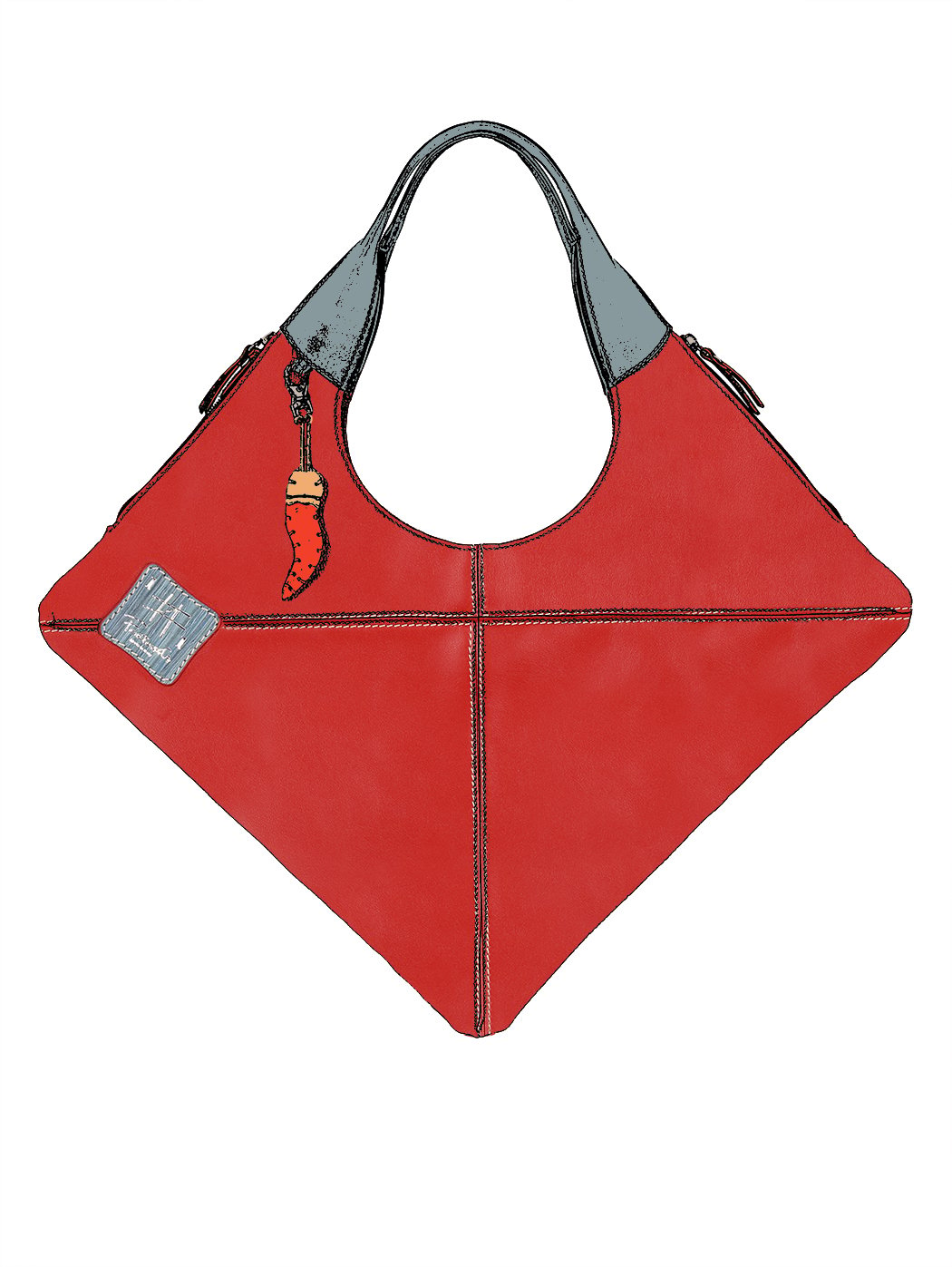 Leather Rhombus Shoulder Bag Red - Fortunata