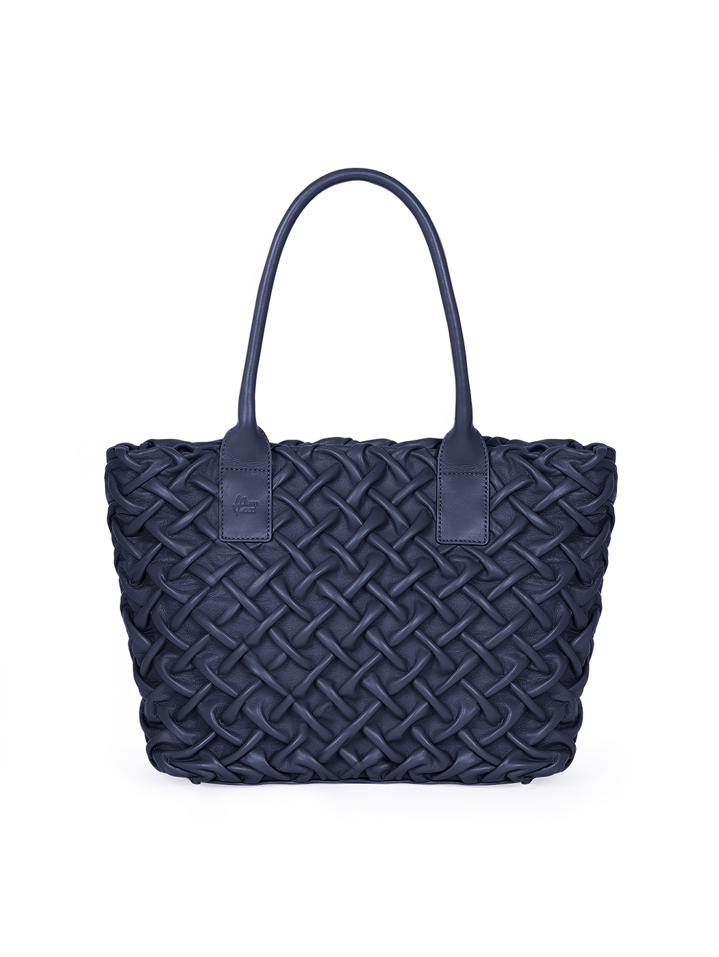 Quilted Weave Leather Satchel Tote Bag Blue
