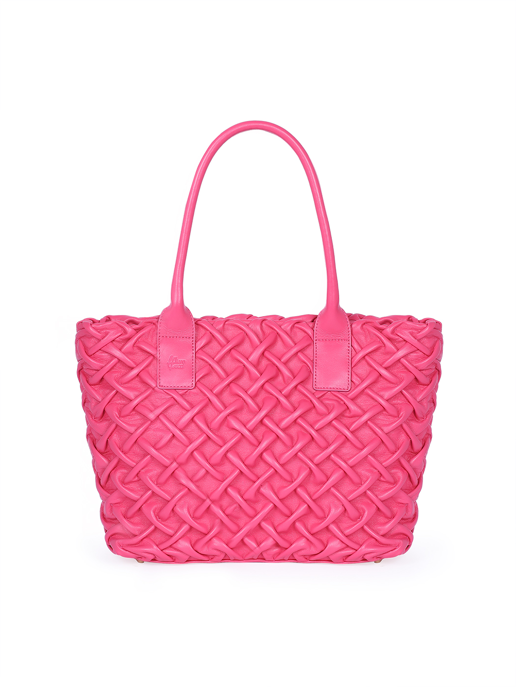 Quilted Weave Leather Satchel Tote Bag Fuchsia